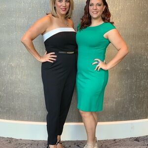 White House Black Market Elegant Strapless black and white jumpsuit